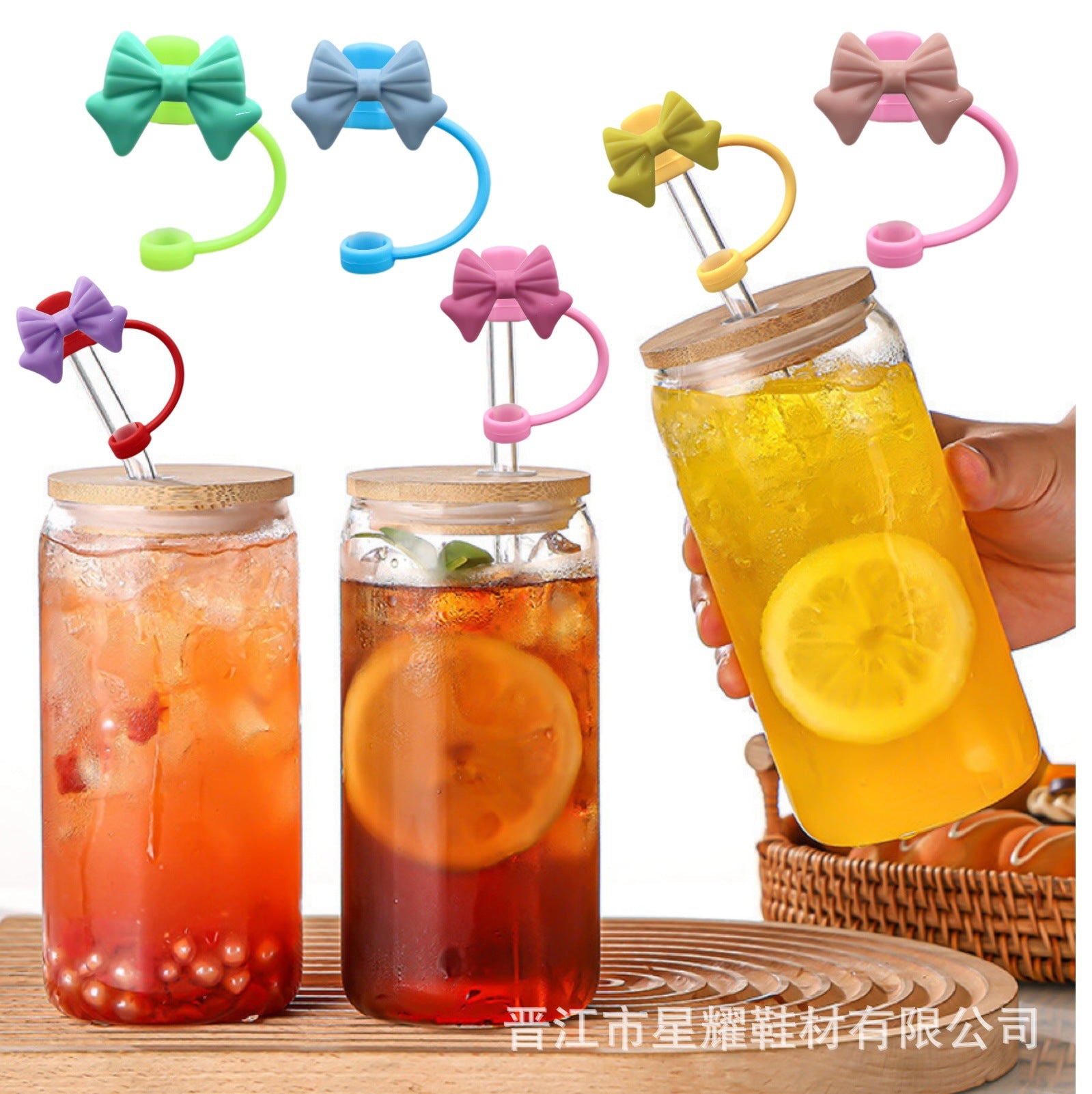 Wholesale colorful bow straw cap straw plug dustproof straw cover